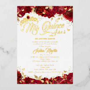 Invitation En Aluminium Ruby Rose Rouge Mis Quince Or Quinceanera 