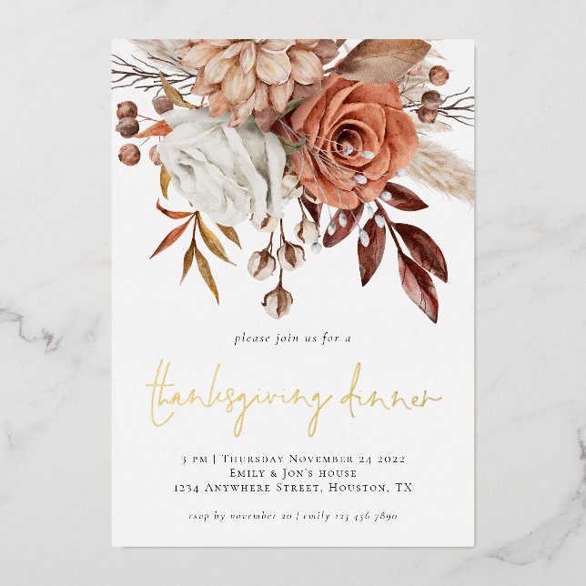 Invitation En Aluminium Russe Automne Florals Terracotta Thanksgiving Real (Recto)