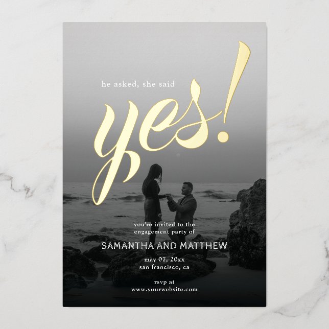 Invitation En Aluminium Russe Elle A Dit Oui Photo Engagement Party Gold (Recto)