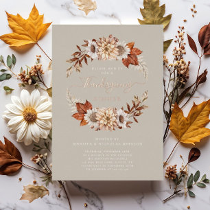 Invitation En Aluminium Russe Taupe Automne Floral Thanksgiving Dîner