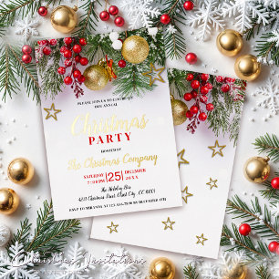 Invitation En Aluminium Rustic Gold Baubles & Gold Stars Noël