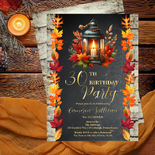 Invitation En Aluminium Rustic Lantern et Feuille Automne 30e fête d'anniv