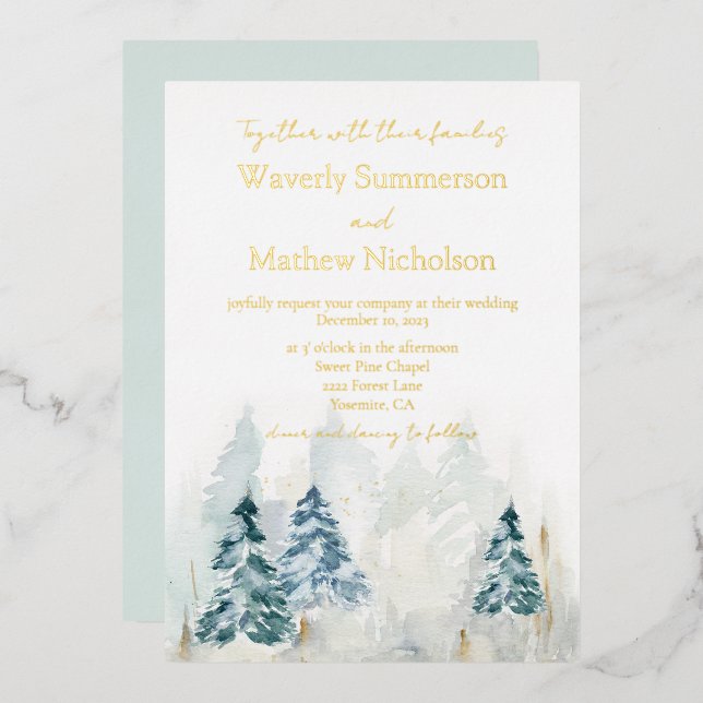 Invitation En Aluminium Rustic Mountain Trees À feuillage persistant Maria (Recto/Verso)