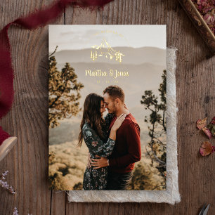 Invitation En Aluminium Rustic Mountains Romantic Photo Mariage