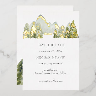 Invitation En Aluminium Rustic Watercolor Mountains Enregistrer La Date
