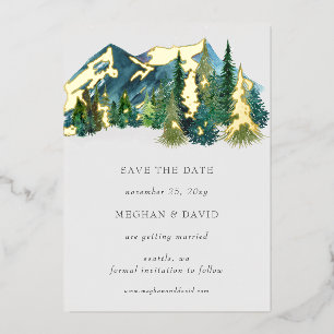 Invitation En Aluminium Rustic Watercolor Mountains Pine Enregistrer La Da