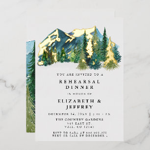 Invitation En Aluminium Rustique Aquarelle Montagnes Pine Dîner de répétit