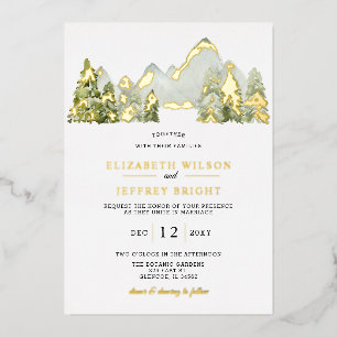 Invitation En Aluminium Rustique Aquarelle Montagnes Pine Mariage d'hiver