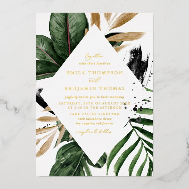 Invitation En Aluminium Rustique aquarelle Tropical Feuilles Mariage de ca (Recto)