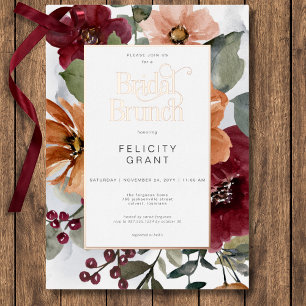 Invitation En Aluminium Rustique automnal Rust & Floral Bourgogne Brunch d