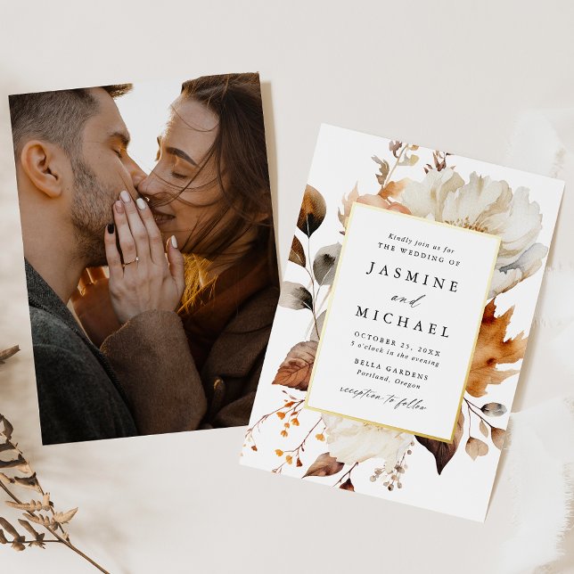 Invitation En Aluminium Rustique Automne Floral Mariage photo (Créateur téléchargé)