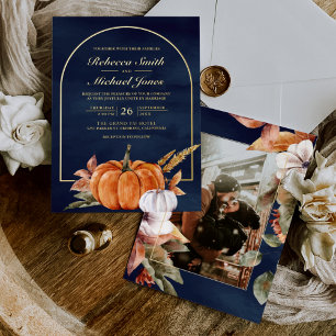 Invitation En Aluminium Rustique Boho Arch Citrouille Photo Marine Mariage