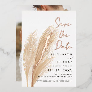 Invitation En Aluminium Rustique Boho Pampas Photo Enregistrer La Date Foi