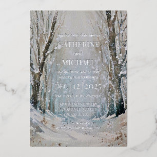 Invitation En Aluminium Rustique Dusty Blue Winter Forest Mariage d'aquare