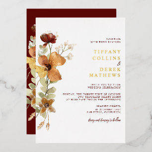 Invitation En Aluminium Rustique Floral Brûlé Orange Mariage de automne