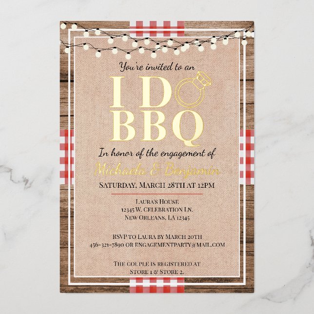 Invitation En Aluminium Rustique I Do BBQ Engagement Partie Couples Douche (Recto)