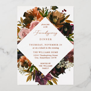 Invitation En Aluminium Rustique Or Fleurs D'automne Friendsgiving