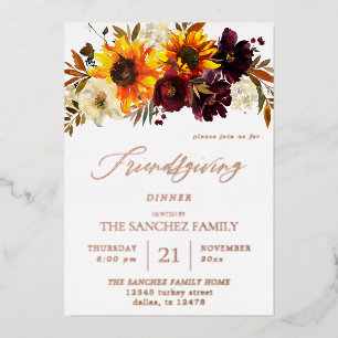 Invitation En Aluminium Rustique Sunflower & Burgundy Floral Friendsgiving