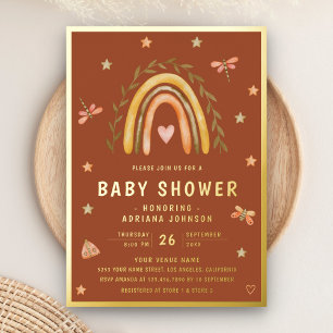 Invitation En Aluminium Rustique Terracotta Earthy Rainbow Baby shower Or