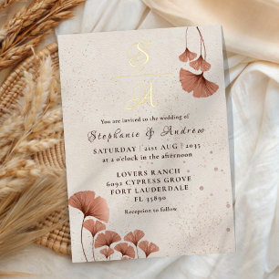 Invitation En Aluminium Rustique Terracotta & Real Gold Monogram Mariage