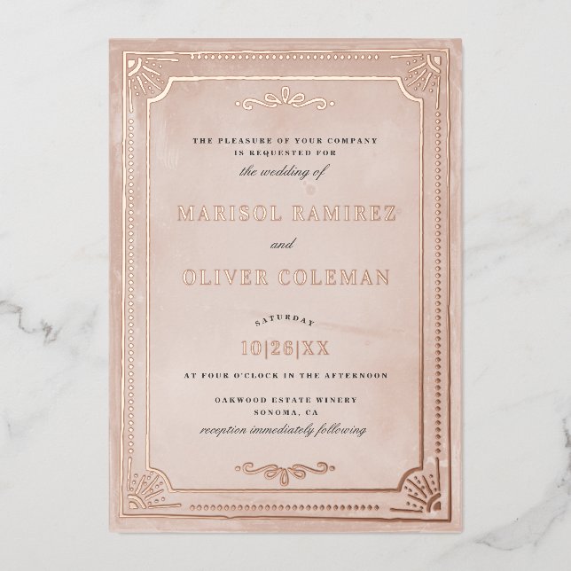 Invitation En Aluminium Rustique Vintage Frame Mariage VRAI Foil Invitatio (Recto)