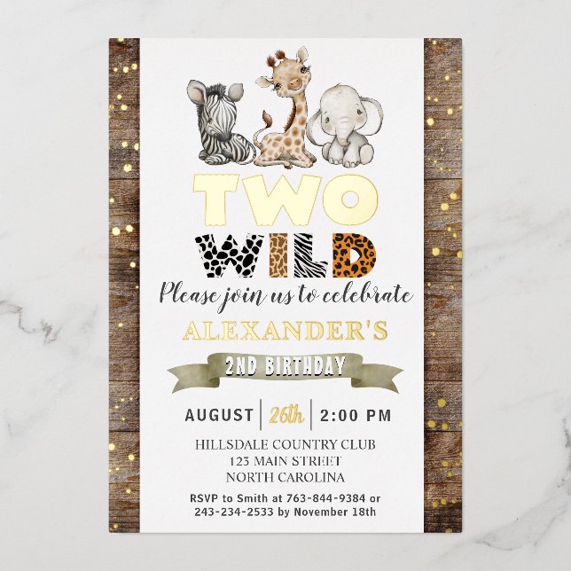 Invitation En Aluminium Safari Deux Wild Anniversaire Party Real Gold (Recto)