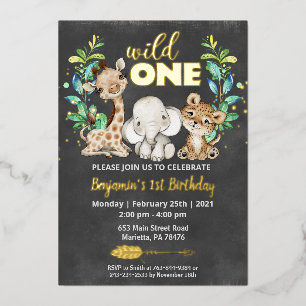 Invitation En Aluminium Safari Wild One Birthday Party Real