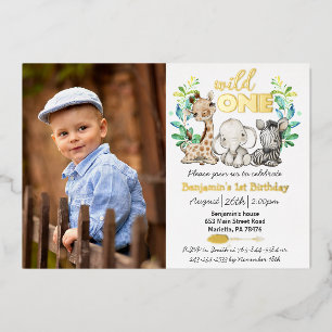Invitation En Aluminium Safari Wild One Photo Real Gold