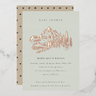 Invitation En Aluminium Saga Vert Rose Or Montagne Pin Baby Shower