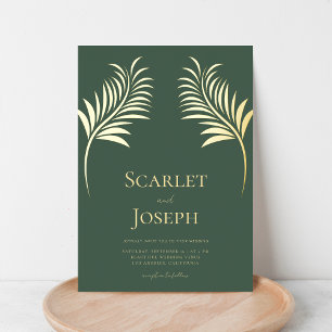 Invitation En Aluminium Sage de déco feuille or Mariage vert QR Code