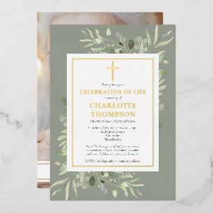 Invitation En Aluminium Sage Foliage Christian Celebration of Life Photo