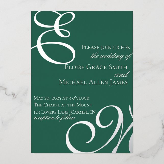 Invitation En Aluminium Sage Green Calligraphie Luxe Vieux Mariage argent (Recto)