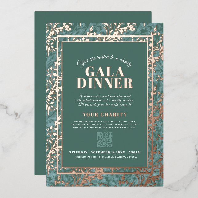 Invitation En Aluminium Sage green gold botanica dîner gala motif (Recto/Verso)