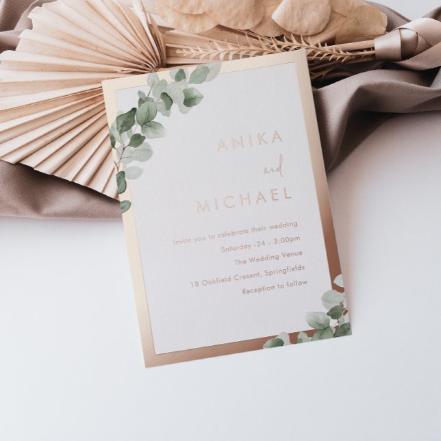Invitation En Aluminium Sage Green Leaf & Real Rose Gold Mariage (Créateur téléchargé)