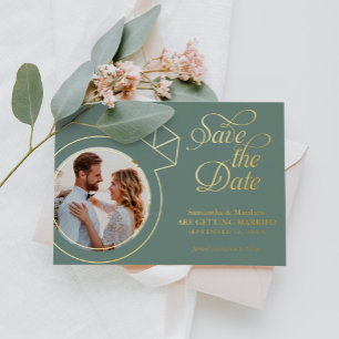 Invitation En Aluminium Sage Green Photo Wedding Enregistrer La Date