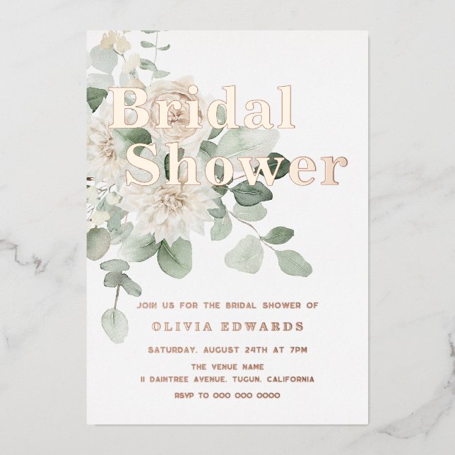 Invitation En Aluminium Sage Green & Rose Gold Fête des mariées (Recto)