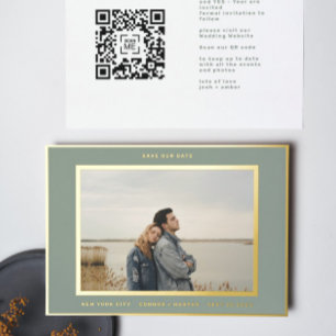 Invitation En Aluminium Sage Green White Bordure Or enregistrer notre date