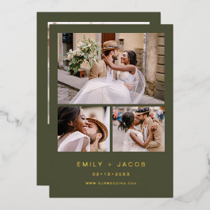 Invitation En Aluminium Sage Vert minimaliste Mariage Quatre Photo Gold Fo