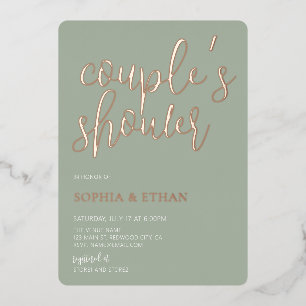 Invitation En Aluminium Sage Vert Minimaliste pour la Douche de Couple