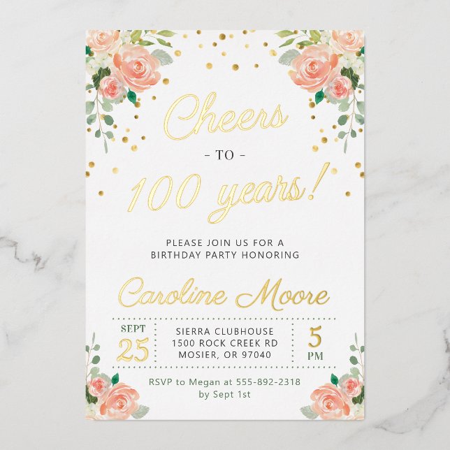 Invitation En Aluminium Salutations à 100 ans Dames 100e Anniversaire Fo (Recto)