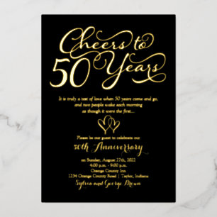 Invitation En Aluminium Salutations à 50 ans Noir 50e anniversaire de Mari