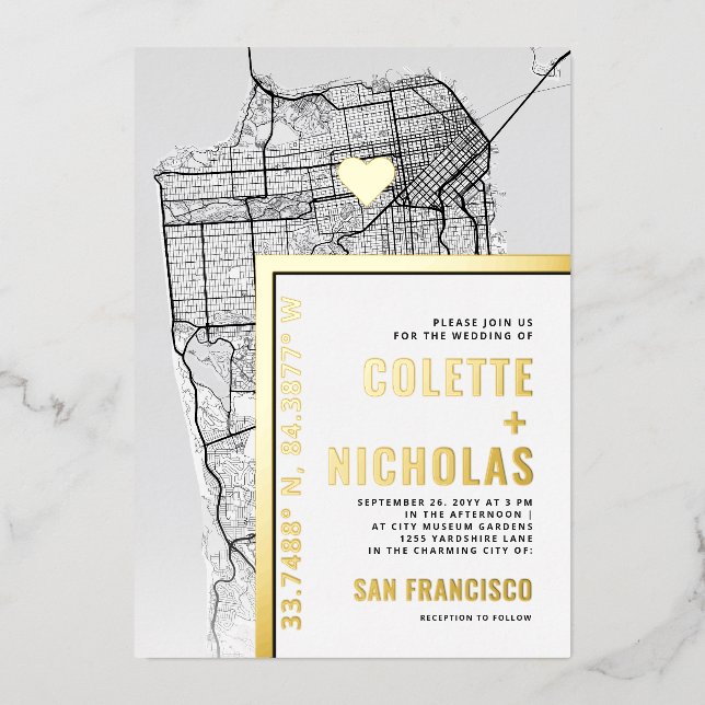 Invitation En Aluminium San Francisco Love Locator | Ville Mariage à thème (Recto)