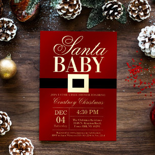 Invitation En Aluminium Santa Baby Baptême de bébé Noël en or véritable