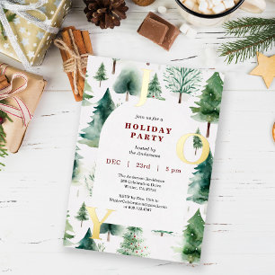 Invitation En Aluminium Sapins de Noël Verdure d'Hiver Joie Fête de Fêtes