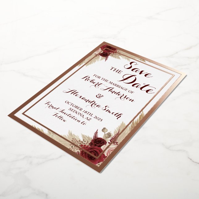 Invitation En Aluminium Sauvegarder la date de mariage herbe de Pampas or  (Rotation)