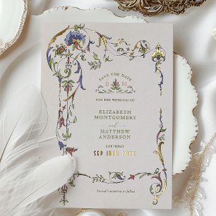 Invitation En Aluminium Sauvegarder la date Fleurs de mariage victorien vi