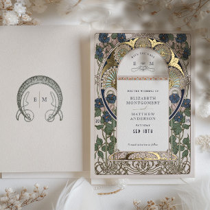 Invitation En Aluminium Sauver la Date Bougainvillea Bleu Marine Or Weddin