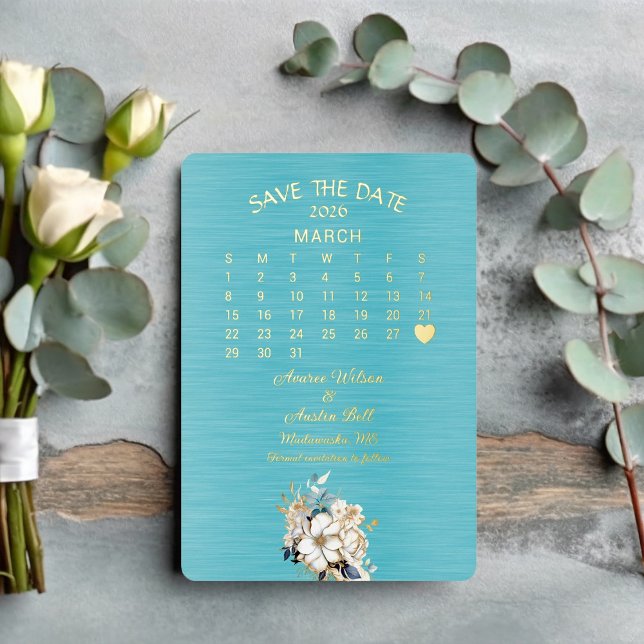 Invitation En Aluminium Sauver la date de mariage de mars 2026 (Créateur téléchargé)