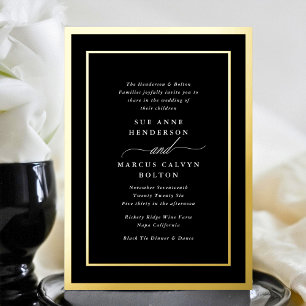 Invitation En Aluminium Script blanc classique   Mariage Gold Frames
