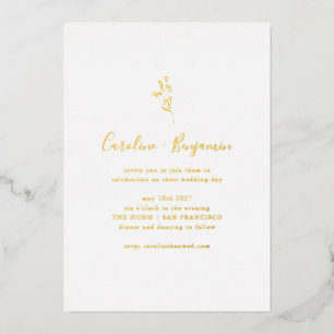 Invitation En Aluminium Script Botanique Simple Boho Mariage Elegant Gold